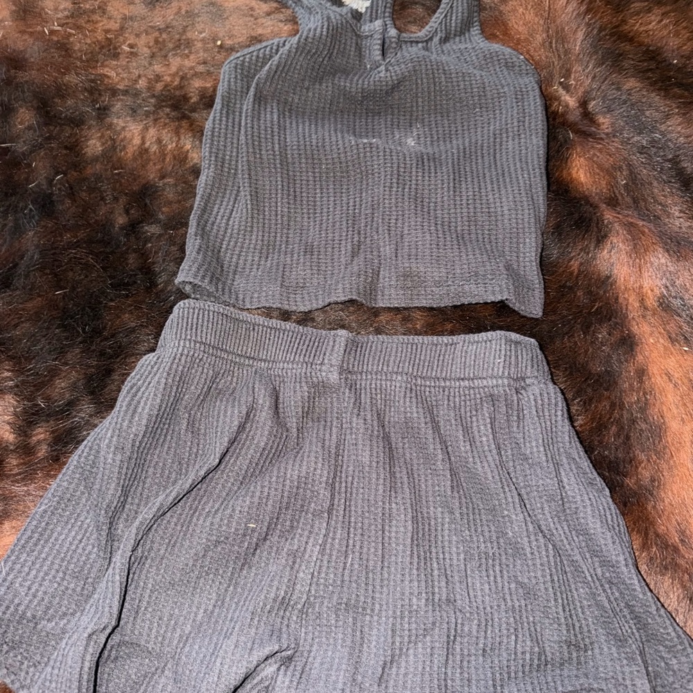 SO Women's Charcoal Ribbed Pajama Set